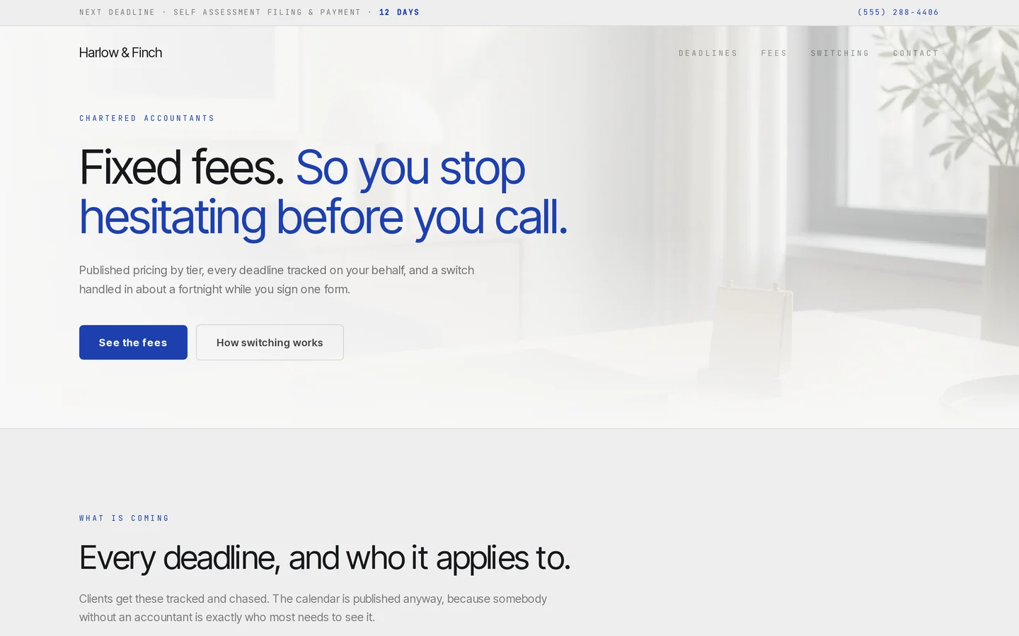 Screenshot of the free accountant website template
