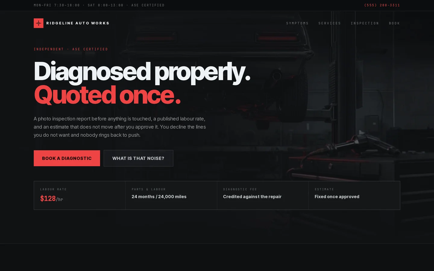 Screenshot of the free auto repair website template