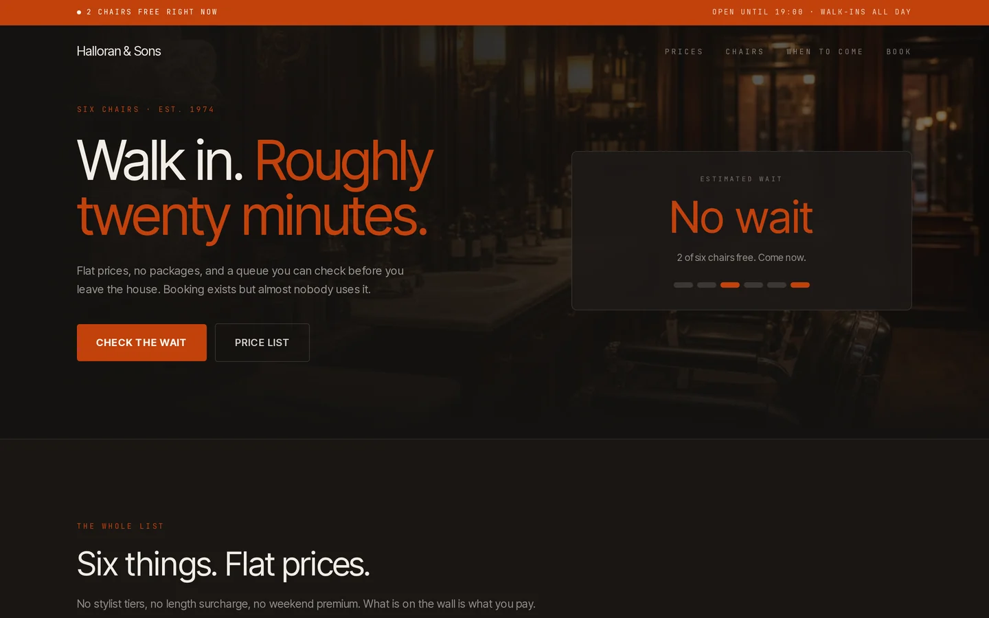 Screenshot of the free barber shop website template