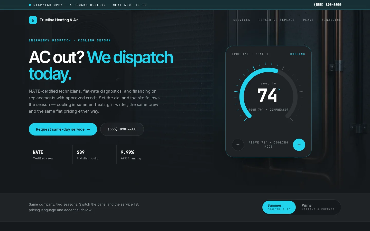 Screenshot of the free HVAC website template