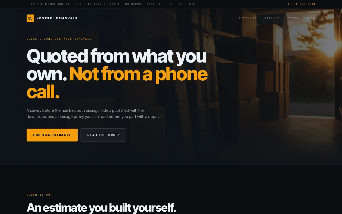 Screenshot of the free moving company website template