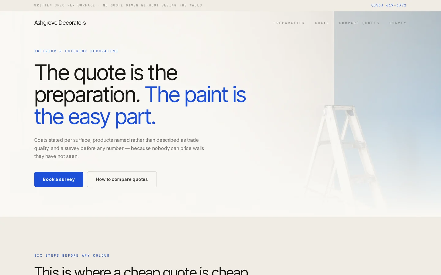 Screenshot of the free painting contractor website template
