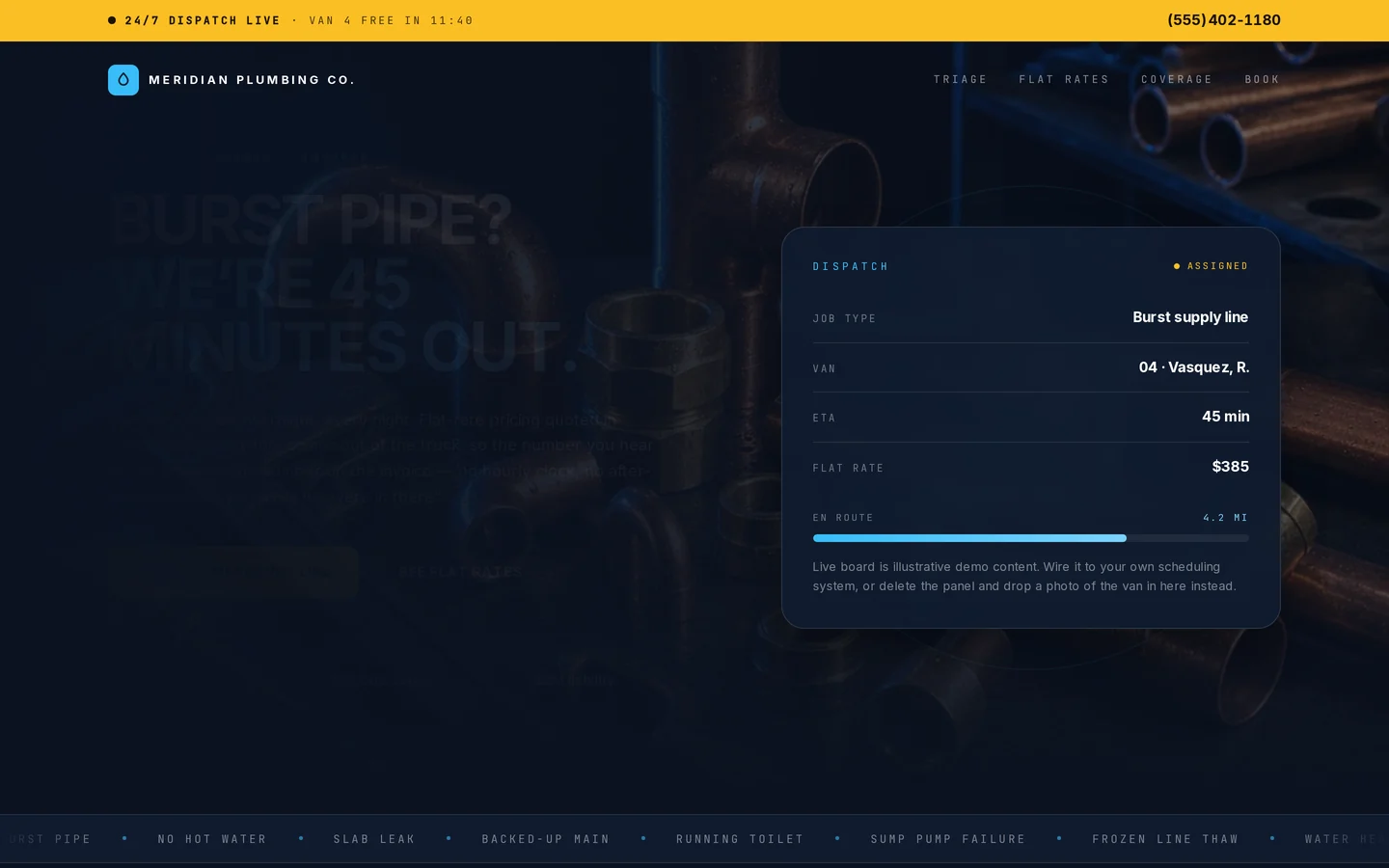 Screenshot of the free plumbing website template