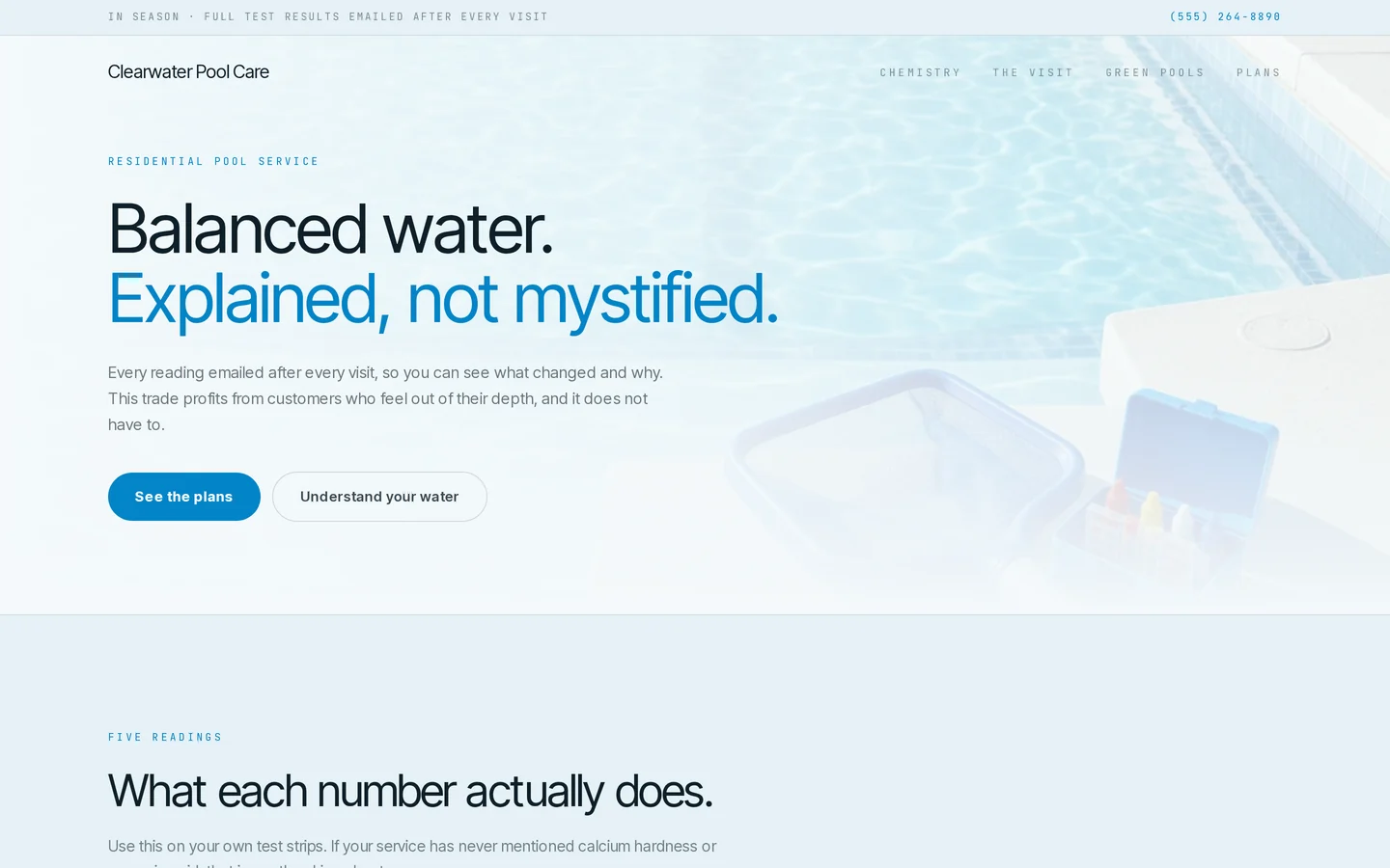 Screenshot of the free pool service website template