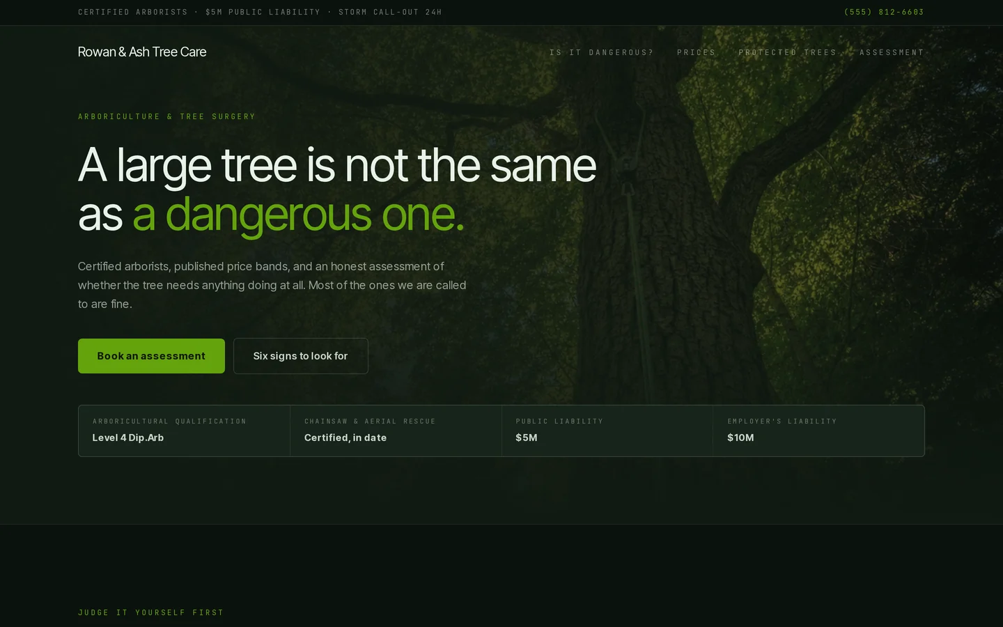 Screenshot of the free tree service website template